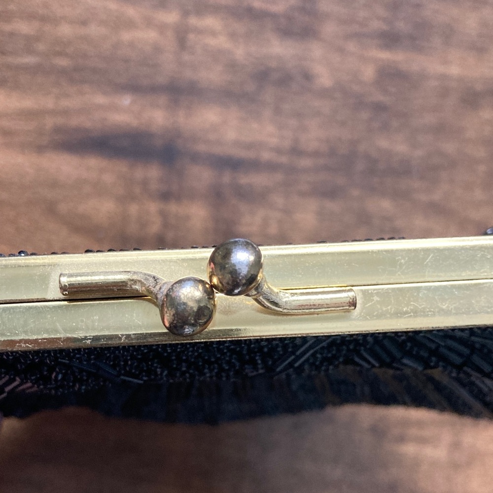 Vintage Scallop Black Beaded Evening Pochette Style Bag - Picture 4 of 5